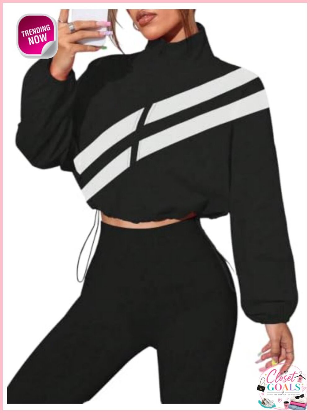 Striped Windbreaker Jacket Zip Up Cropped Athletic Sporty